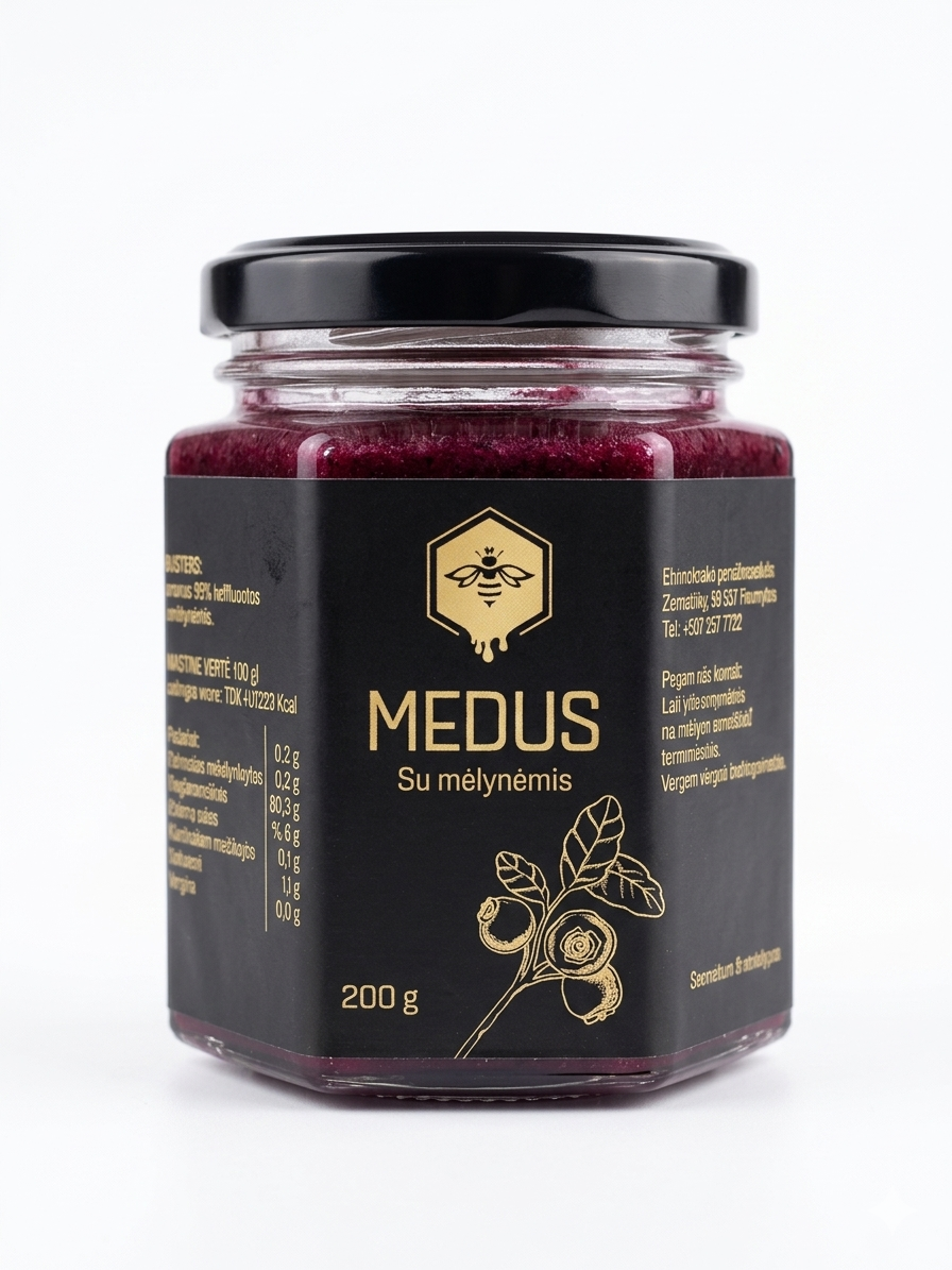 Medus su mėlynėmis 200 g.