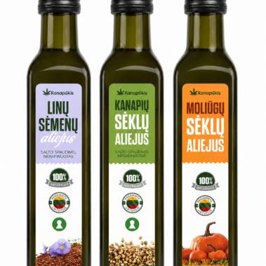 Linų, kanapių moliūgų aliejai 250 ml